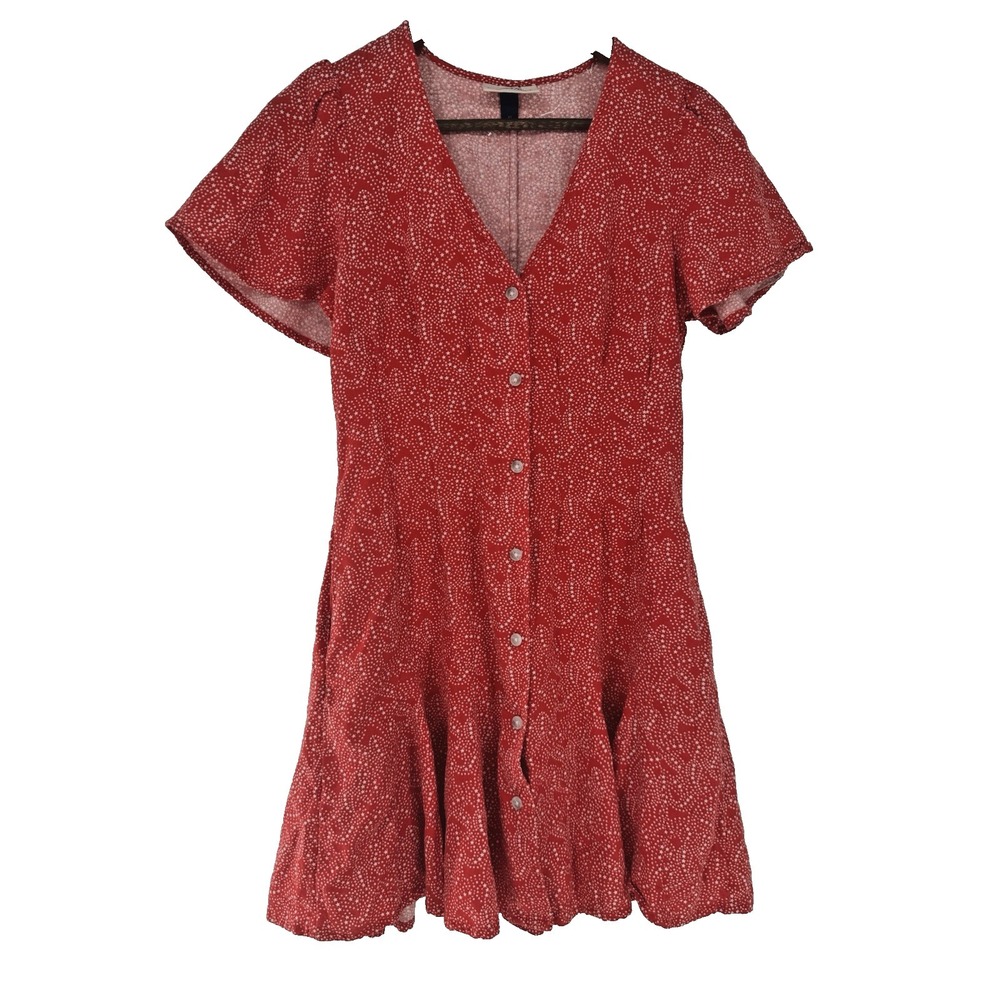 Universal Thread 90s skater Dress Red White Star Print Button Up Pockets‎ Linen